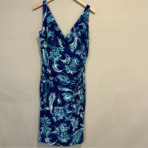 Lauren Ralph Lauren Dresses & Skirts - Lauren Ralph Lauren Blue Floral Paisley Ruched Faux Wrap Sheath Dress 12